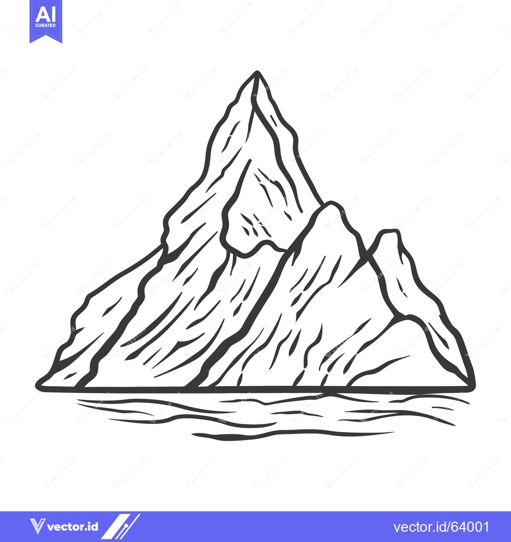 Premium Vector of An illustrated black and white image depicting a mountain landscape