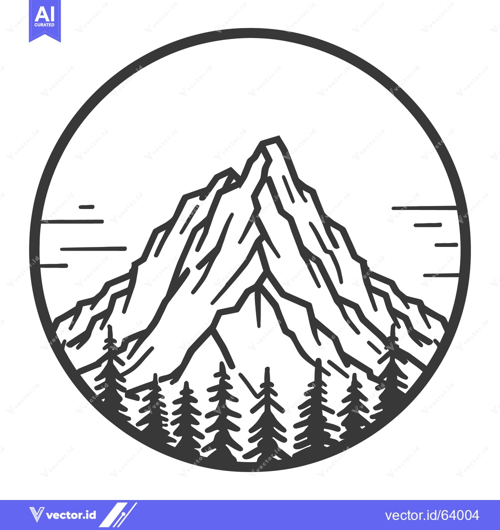Premium Vector dari A stylized illustration of a mountain and evergreen trees
