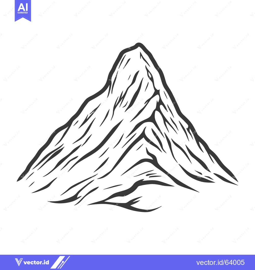 Premium Vector dari A detailed black and white illustration of a mountain peak