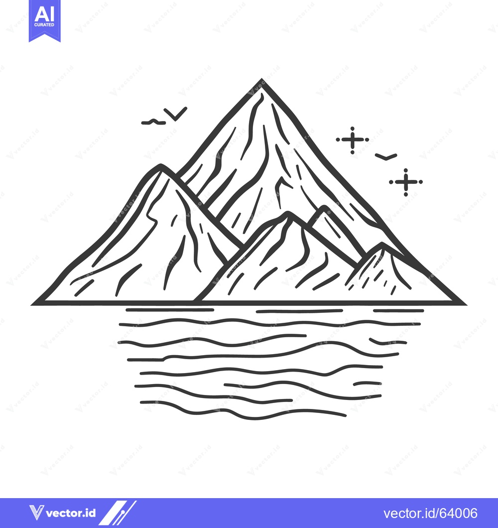 Premium Vector of Simple black and white illustration of mountain landscape and water