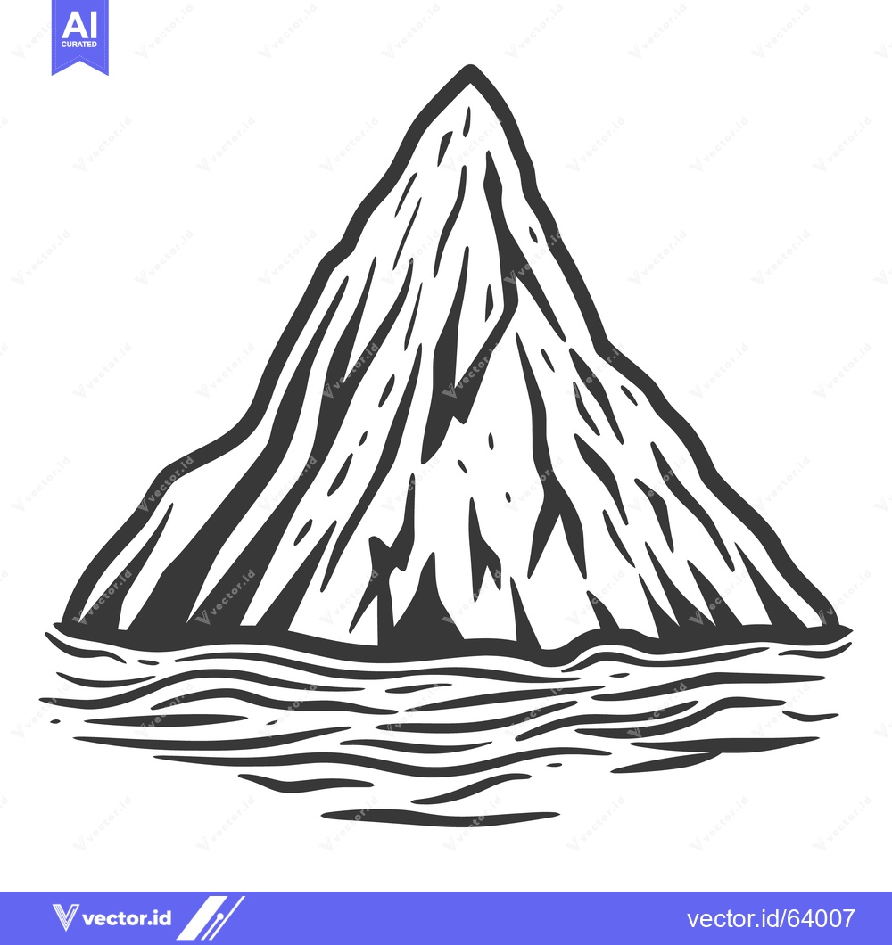 Premium Vector of A tall mountain with water at the bottom in black and white