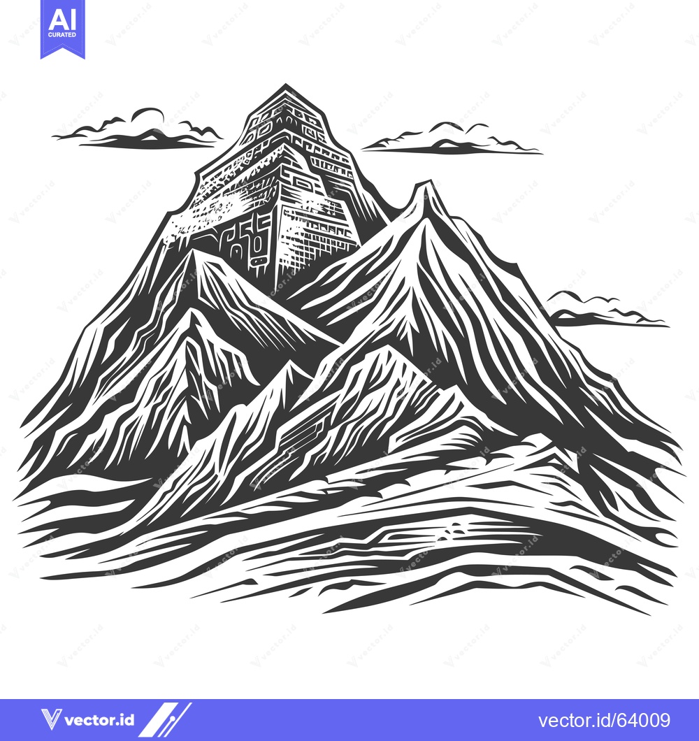 Premium Vector dari Mountainous Landscape with a Stone Structure at the Peak