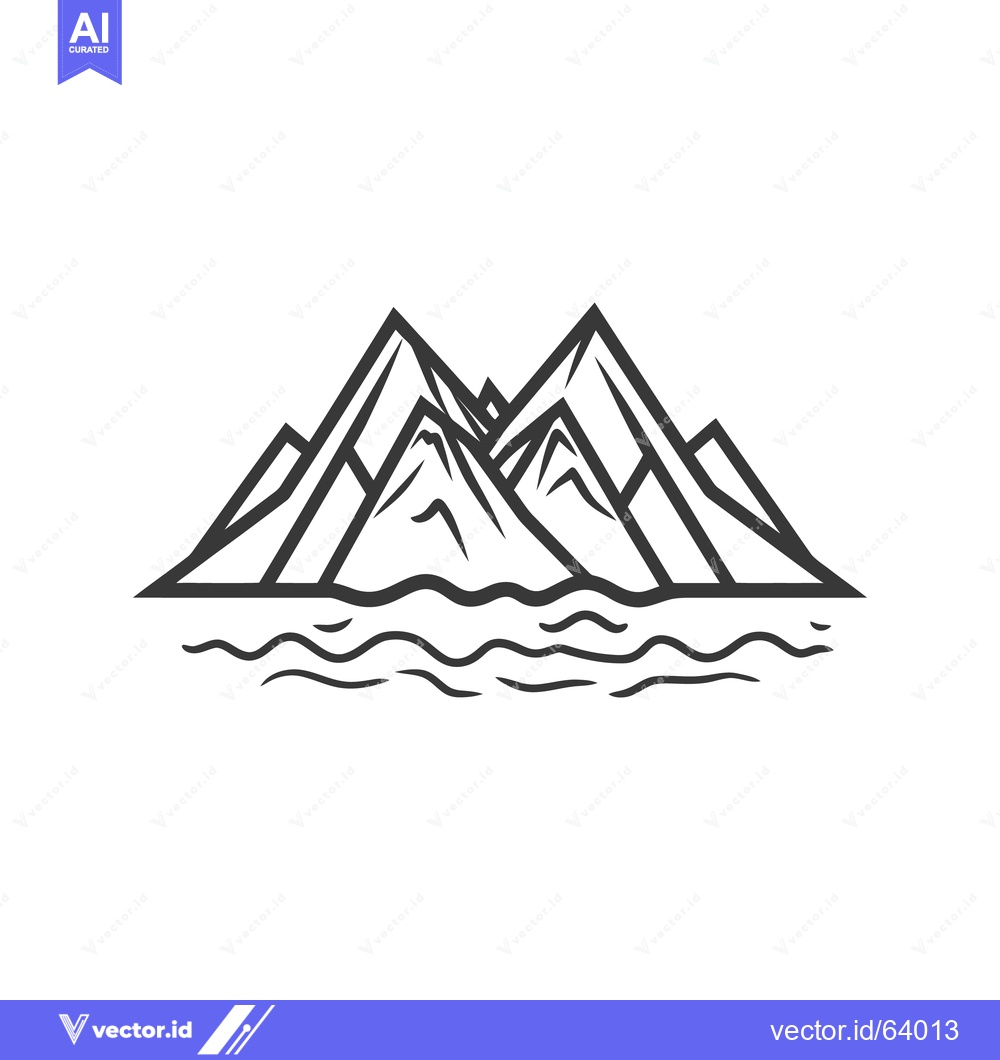 Premium Vector dari Simple illustration of mountains and a body of wavy water