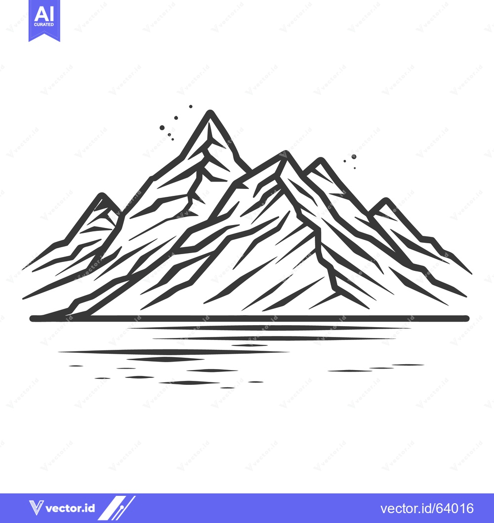 Premium Vector of A stylized black and white illustration of mountain range and water