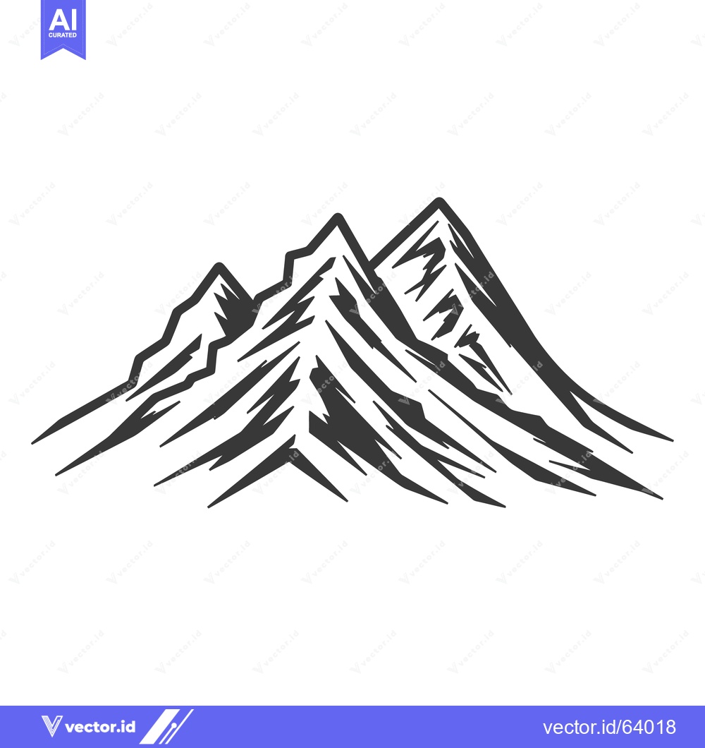 Premium Vector dari A detailed grayscale illustration featuring three mountain peaks promi