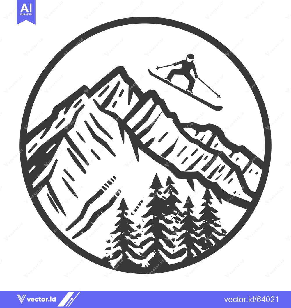 Premium Vector dari Silhouette of a skier performing a jump over tall mountain peaks