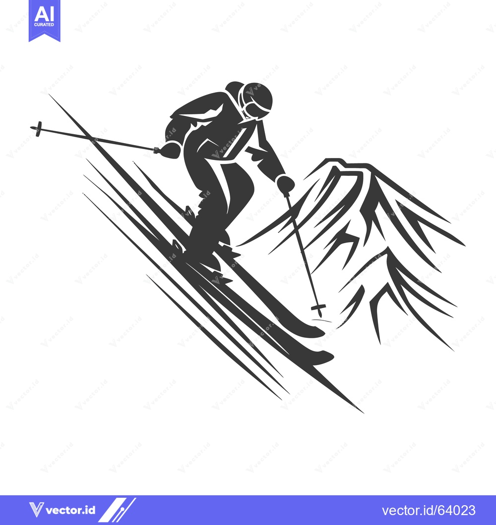 Premium Vector of A skier confidently descends a snowy mountain slope with speed