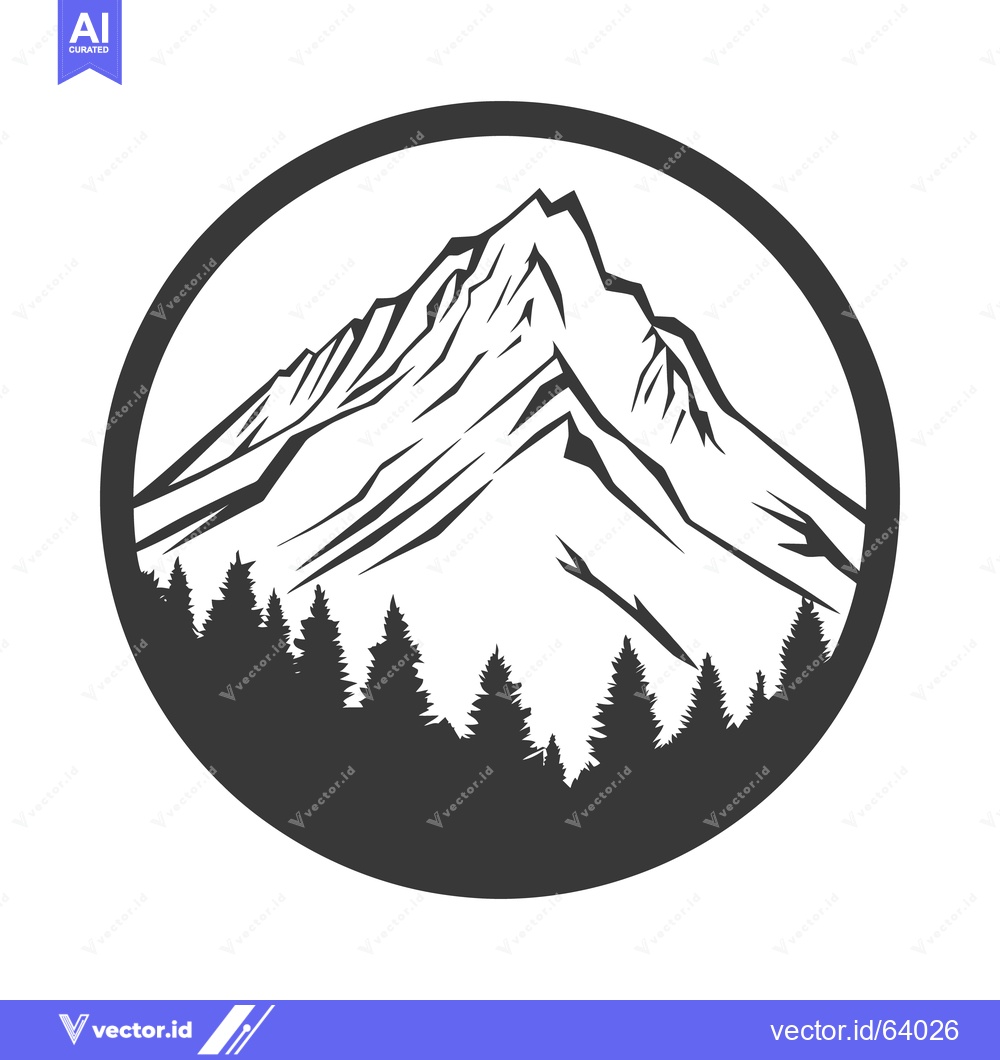 Premium Vector of A black and white graphic of a mountain inside a circle