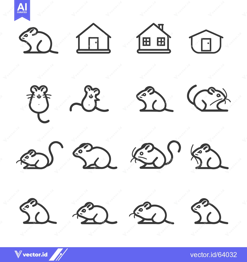 Premium Vector dari Mouse Icons Set - Outline Style, Various Poses