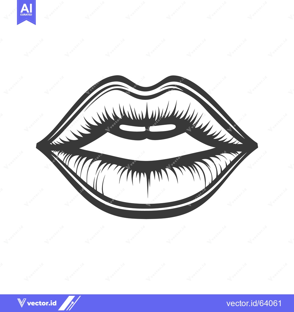 Premium Vector dari A detailed black and white image depicts a pair of lips