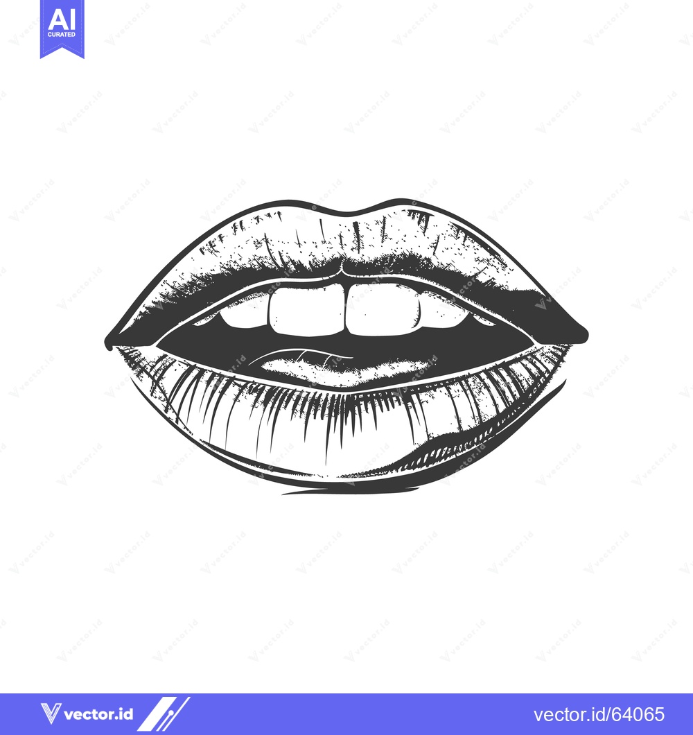 Premium Vector dari A detailed black and white illustration of opened human lips
