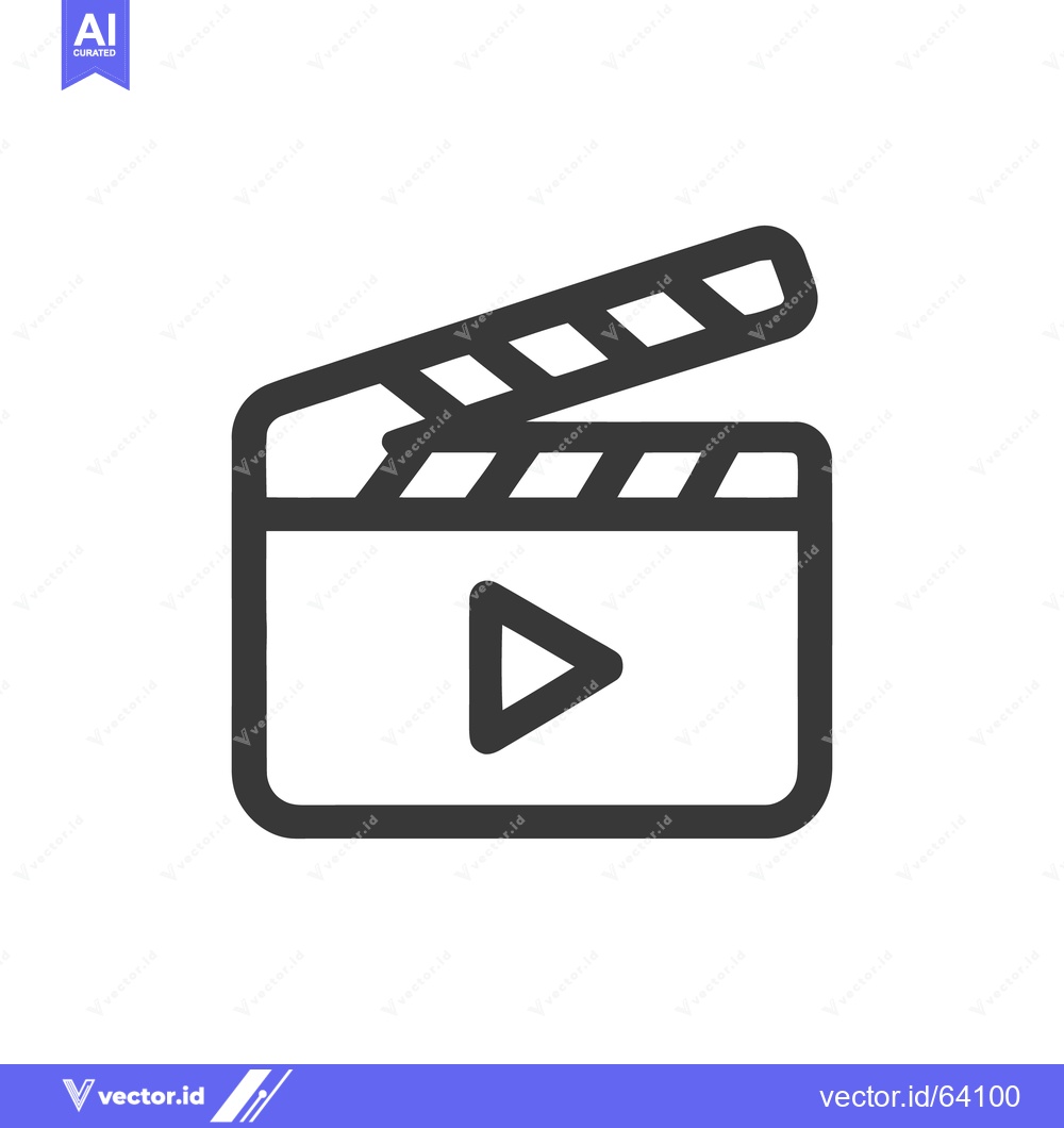 Premium Vector of Minimalist Clapperboard Icon with Play Symbol, Dark Gray on White Back