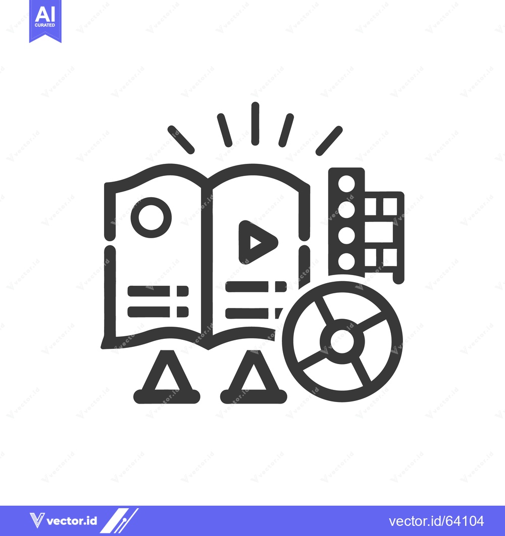Premium Vector dari An open book with a video play icon and film reel