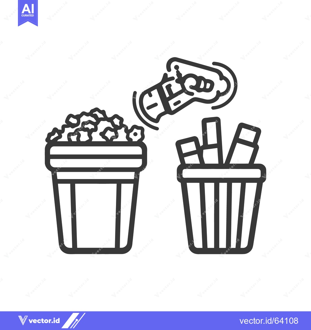 Premium Vector dari A hand dropping a pretzel into a garbage bin with other foods