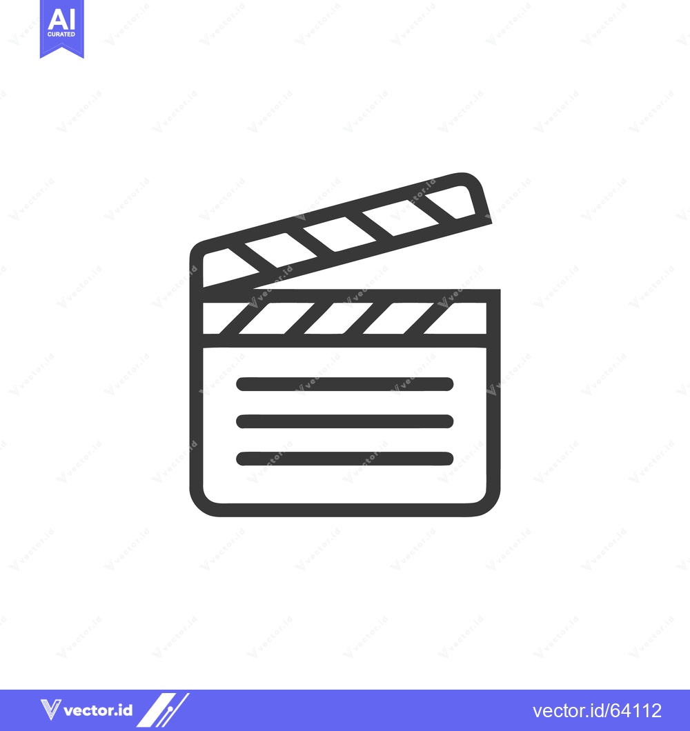 Premium Vector of Minimalist Clapperboard Icon: Film Production Symbol in Bold Outline S
