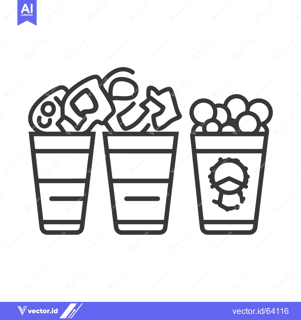 Premium Vector of Three different trash receptacles filled with various discarded items