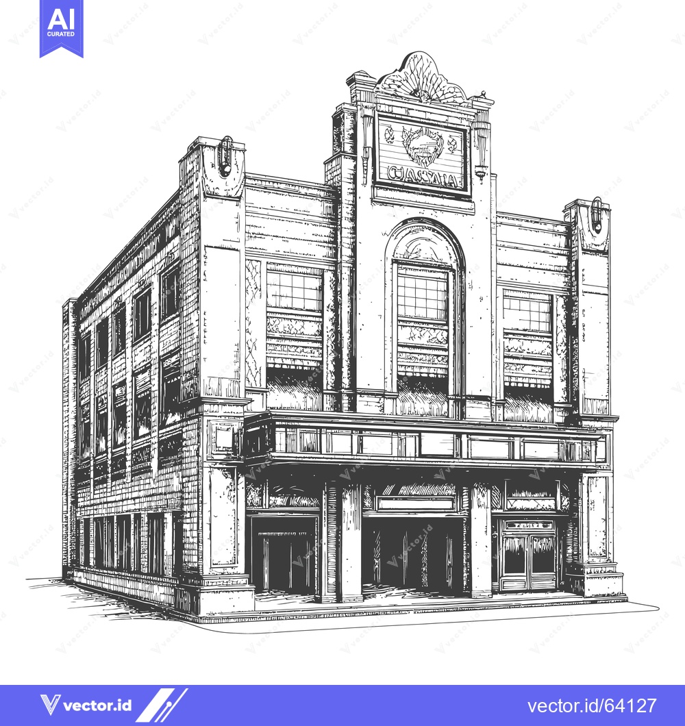 Premium Vector dari An architectural illustration depicts a building facade in intricate d