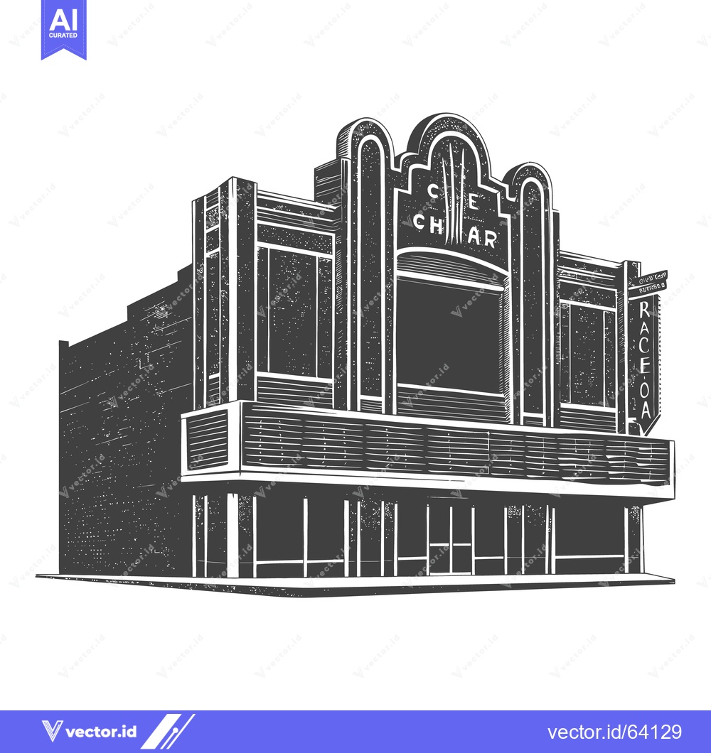 Premium Vector dari An illustration of a vintage style movie theatre building facade