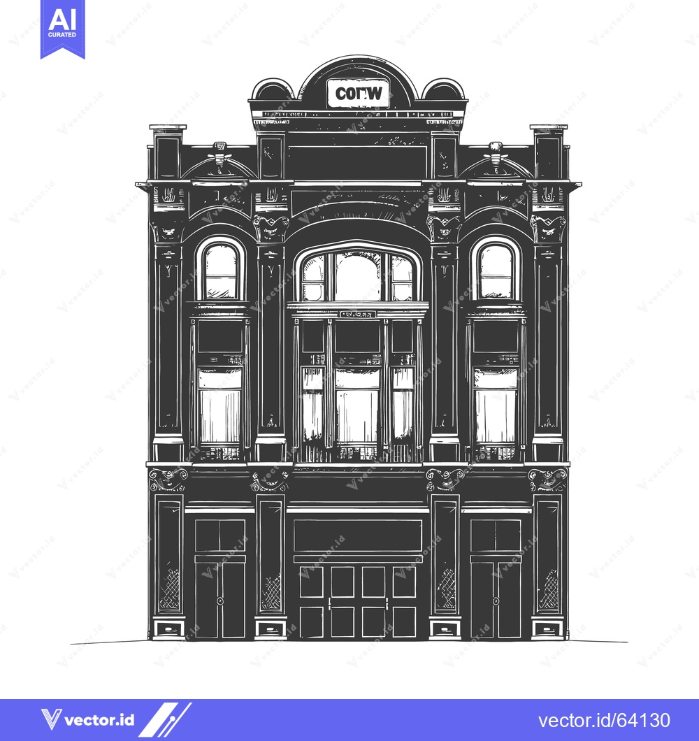 Premium Vector dari A detailed black and white architectural illustration of a classic bui