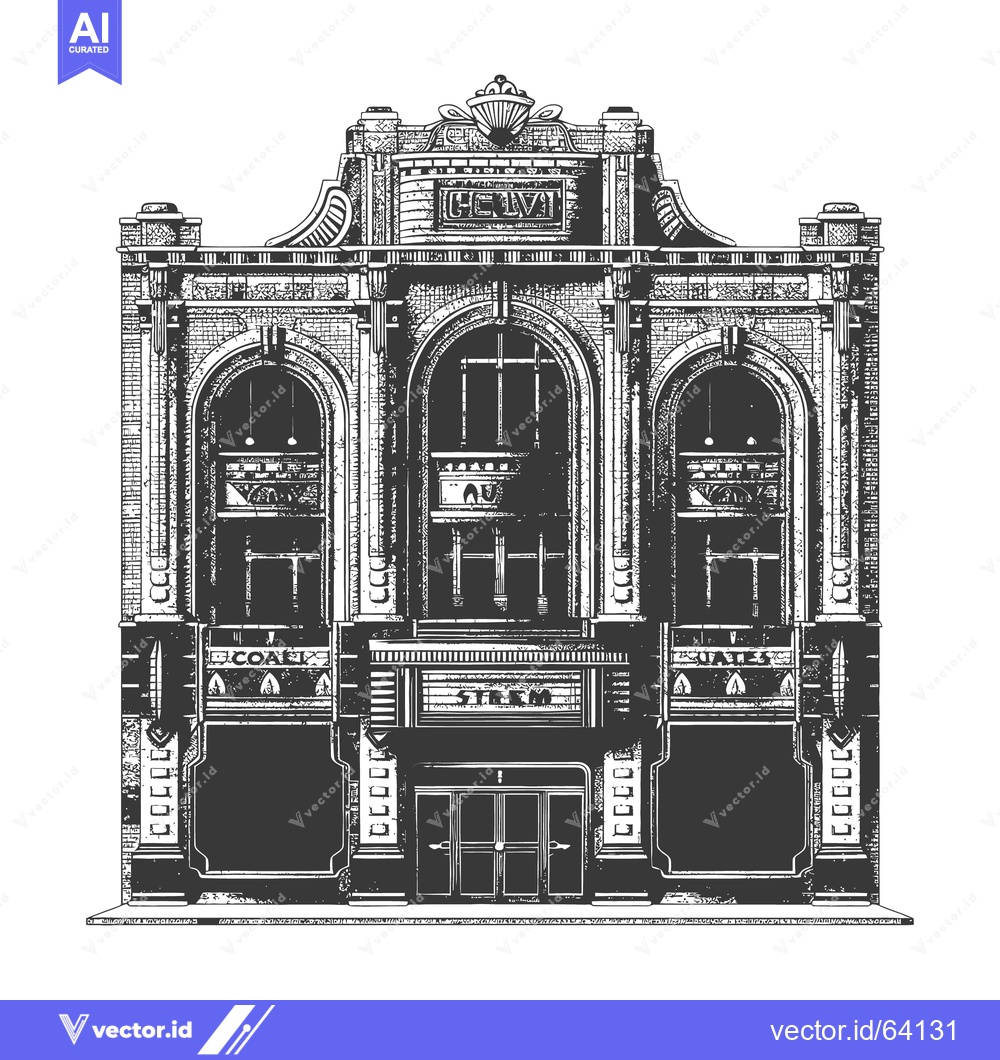 Premium Vector of Elaborate Illustration Depicts A Detailed Black And White Building Fac