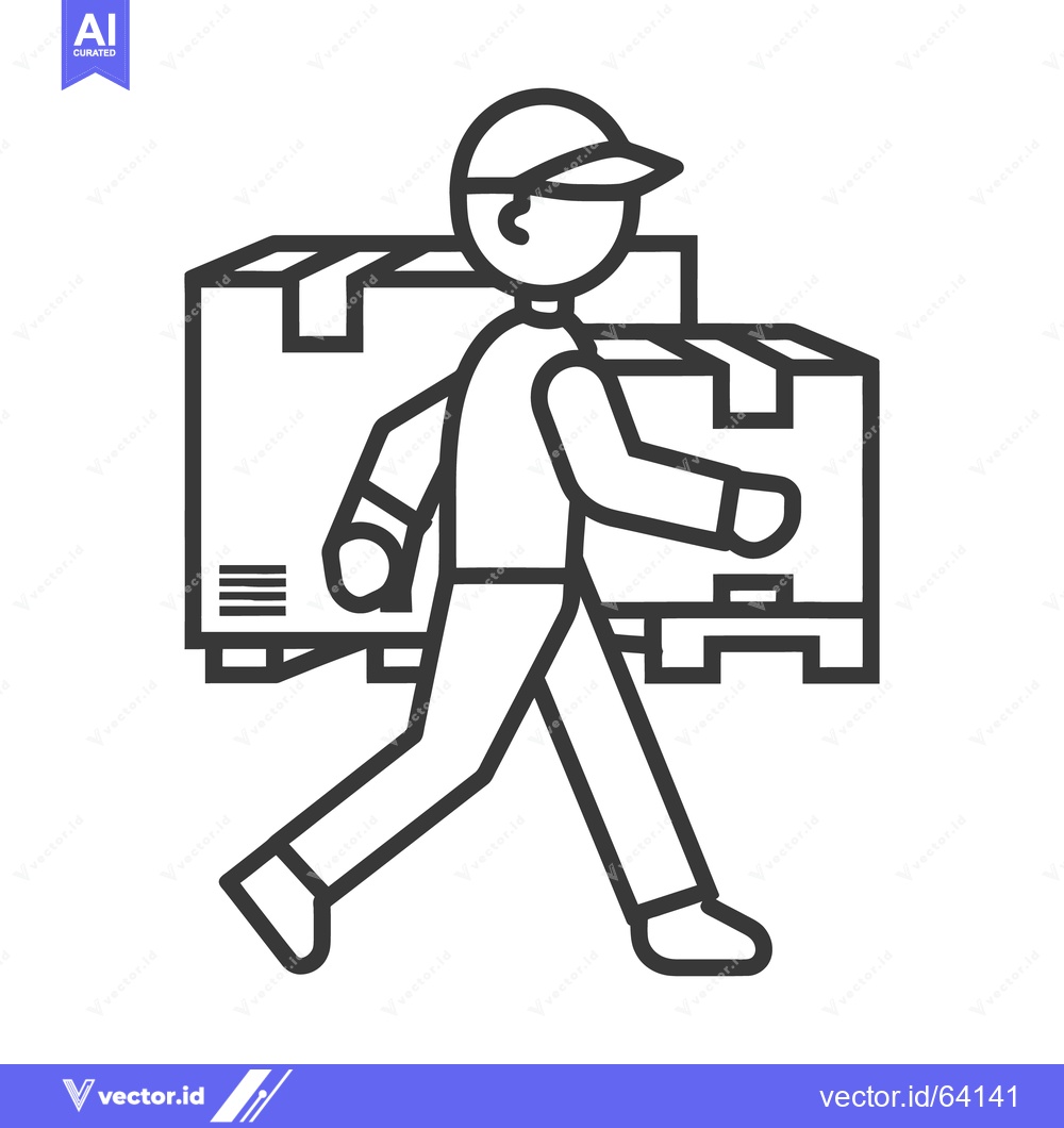Premium Vector dari A delivery person carrying cardboard boxes walks in a linear direction