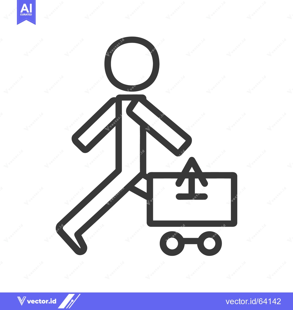 Premium Vector dari A simple line drawing of a person pulling a cart