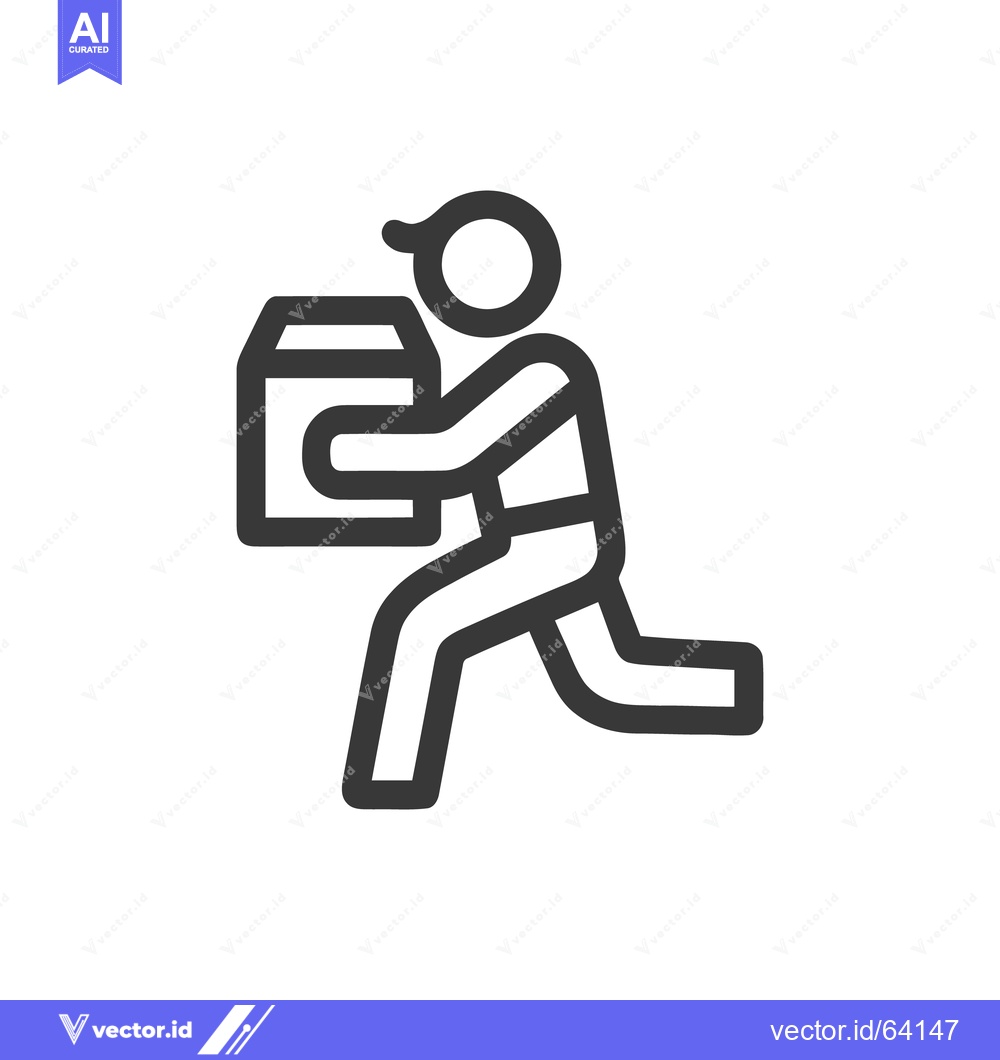 Premium Vector dari Delivery Person Icon: Running with Package, Minimalist Line Art