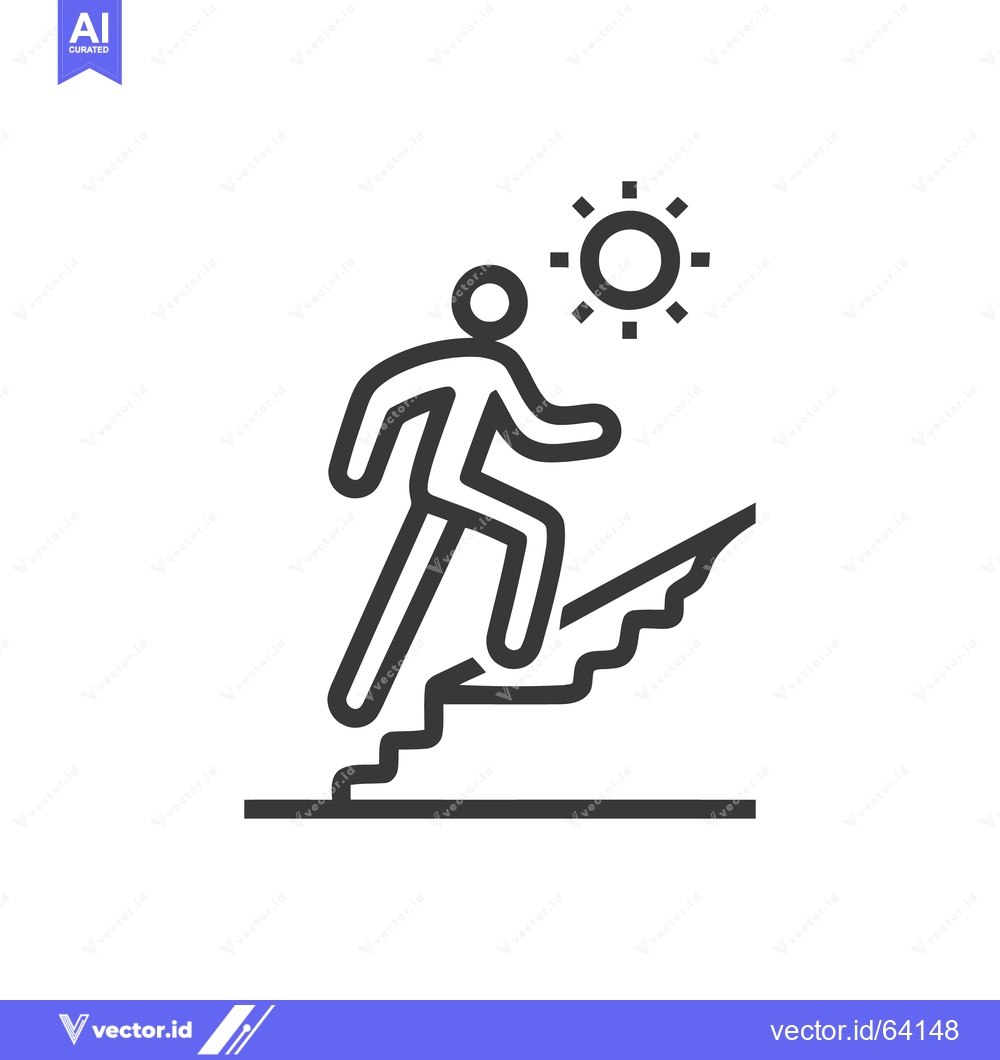 Premium Vector of Ascending to Success: Minimalist Icon of a Person Climbing Stairs Towa