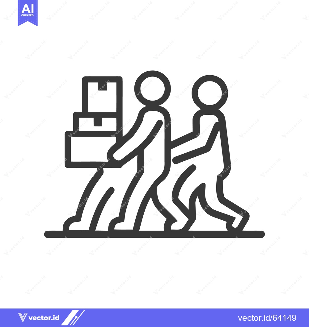 Premium Vector dari Collaborative Moving: Two Figures Carrying Boxes Together, Line Art Ic