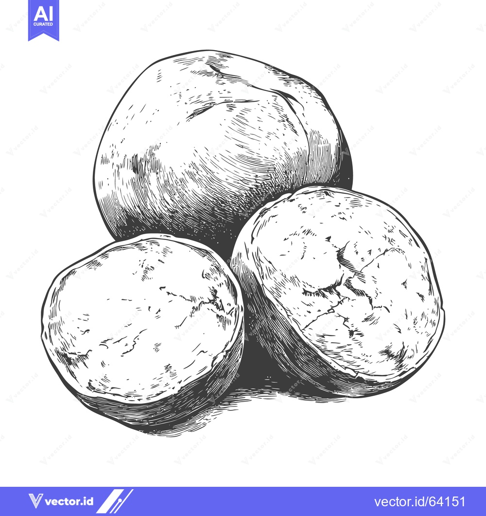 Premium Vector dari Three potatoes illustrated in black and white artistic drawing style