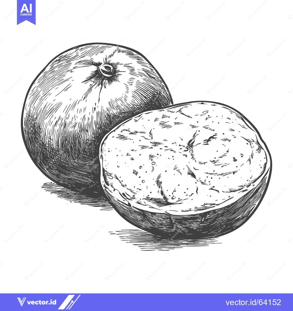 Premium Vector dari A detailed line drawing shows a whole fruit and a cut fruit
