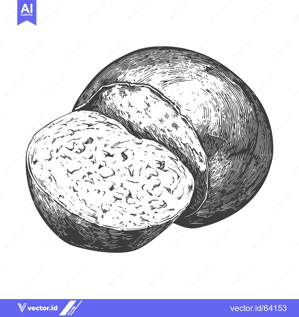 Premium Vector of A detailed engraved illustration depicts a halved round food item