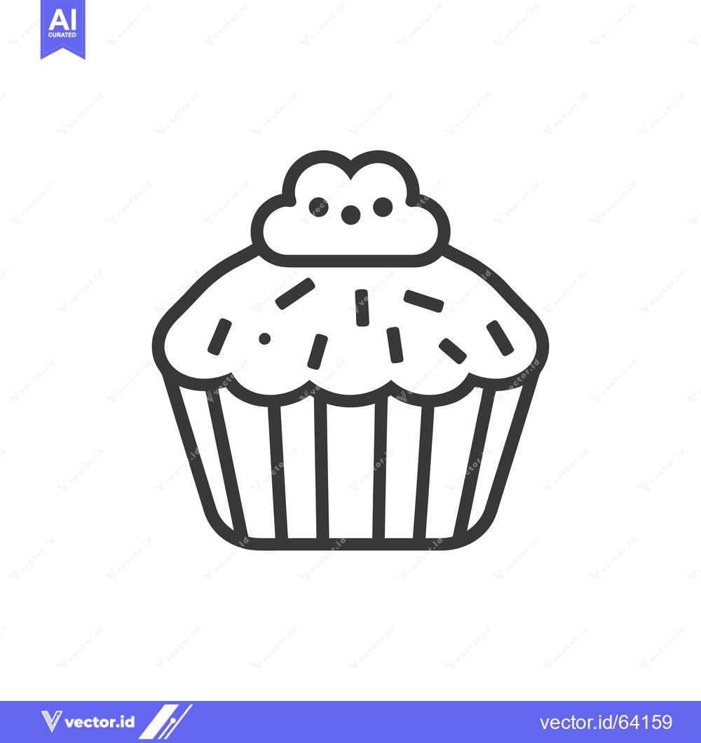 Premium Vector dari A single black and white line drawing of a cupcake