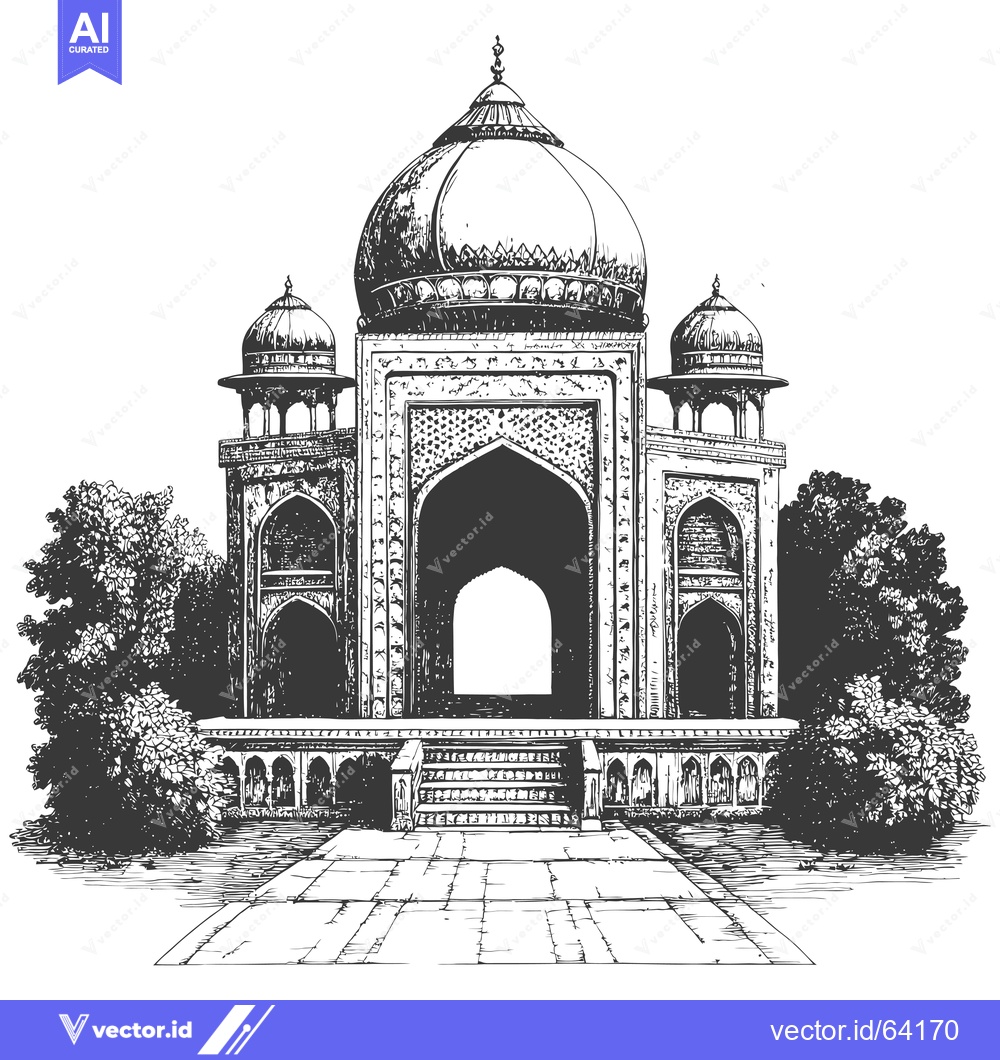 Premium Vector of Hand-Drawn Sketch of a Grand Ornate Indian Structure with Arched Entry