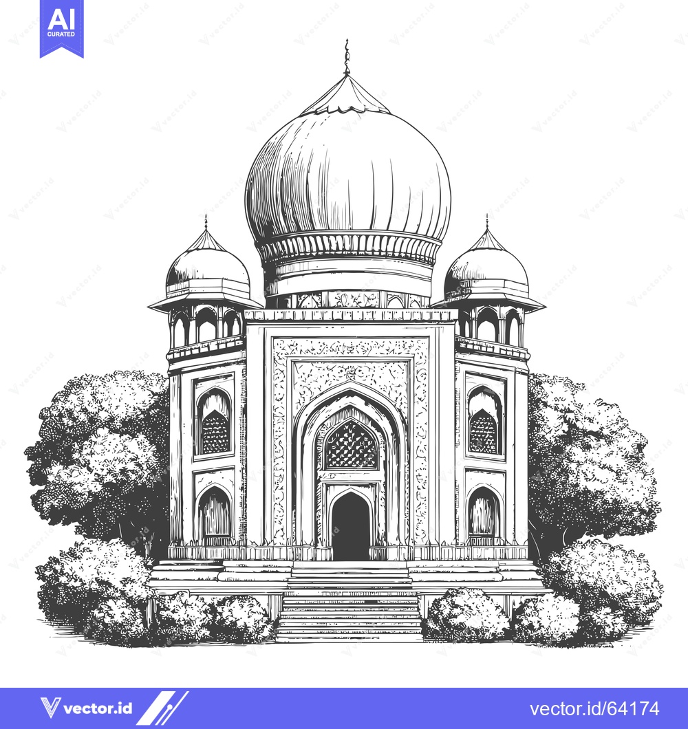 Premium Vector dari Hand-drawn sketch of an ornate domed building with trees and steps
