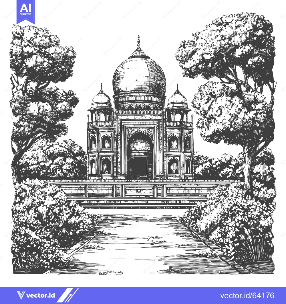 Premium Vector dari Hand-Drawn Illustration of an Indian Architectural Structure Surrounde