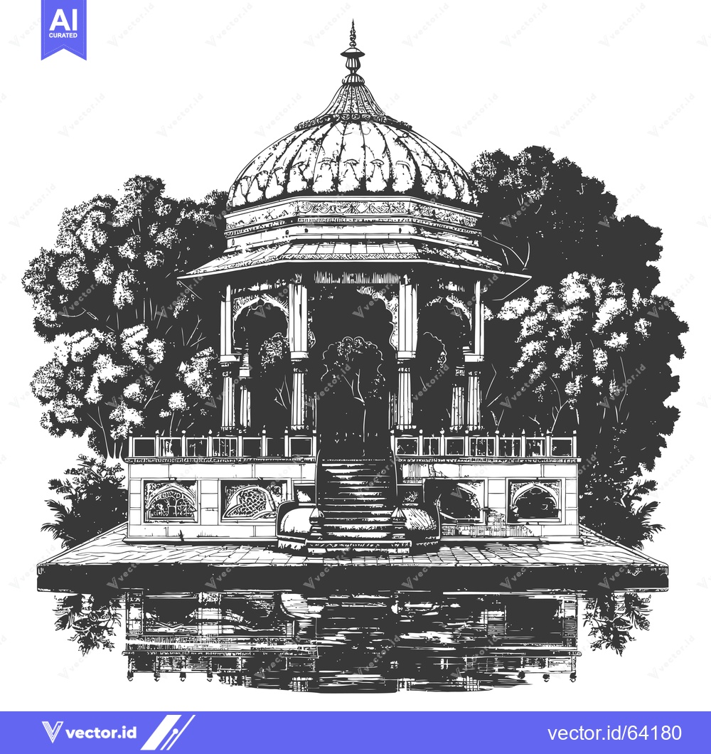 Premium Vector dari Ornate Dome Structure with Steps in a Garden Setting