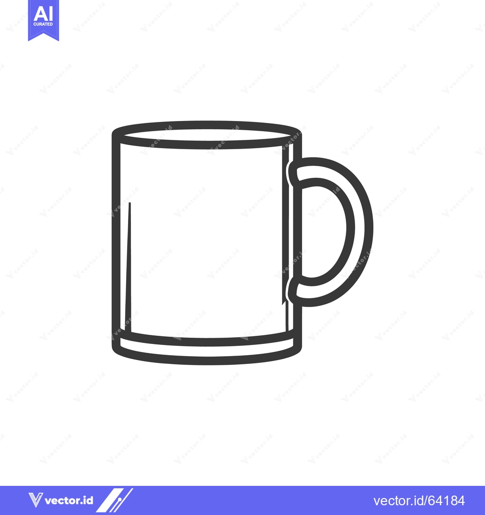 Premium Vector dari A simple outlined ceramic mug with a rounded handle design