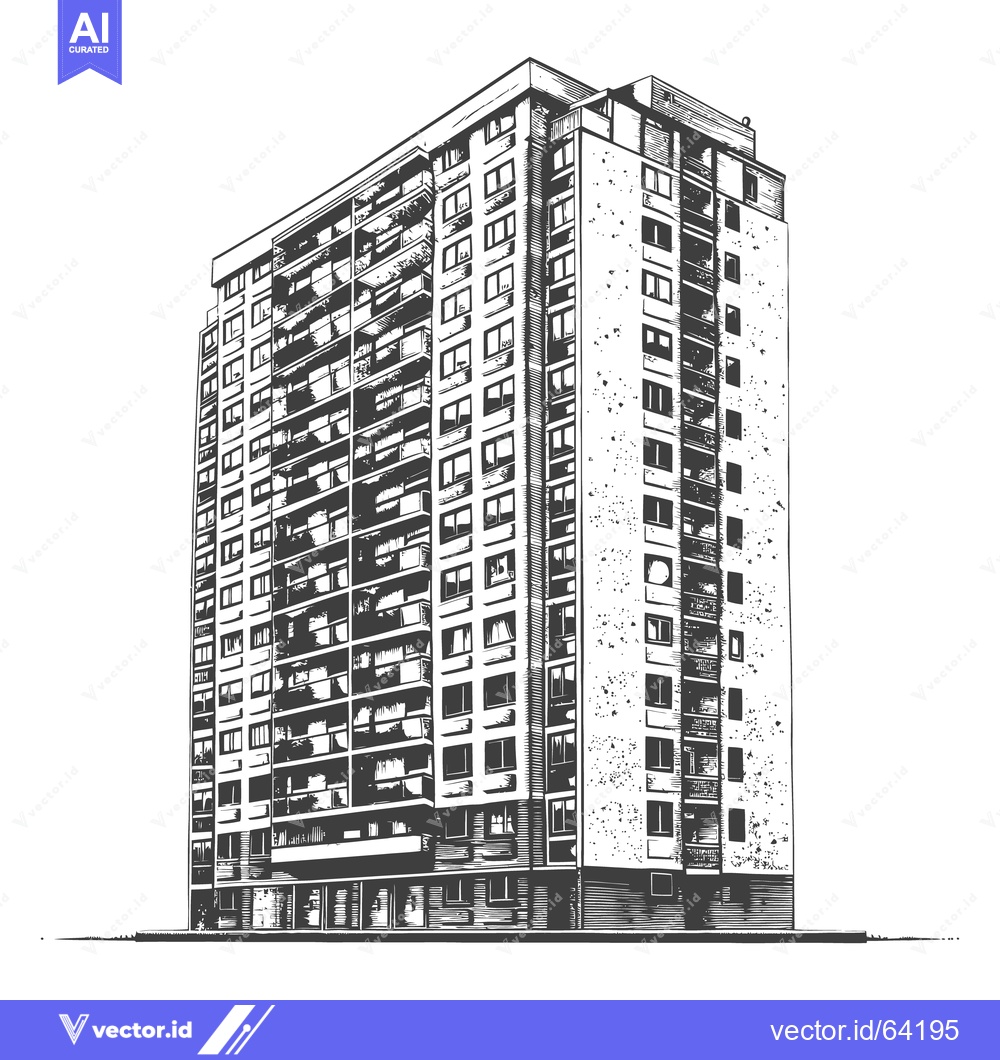 Premium Vector of A tall residential building with numerous windows and balconies presen