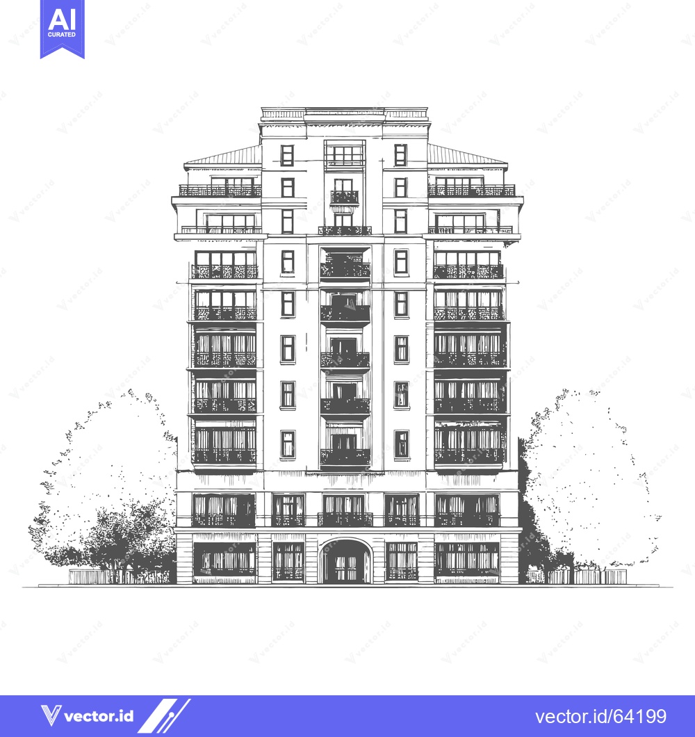 Premium Vector dari A Black And White Architectural Drawing Of A Building Structure