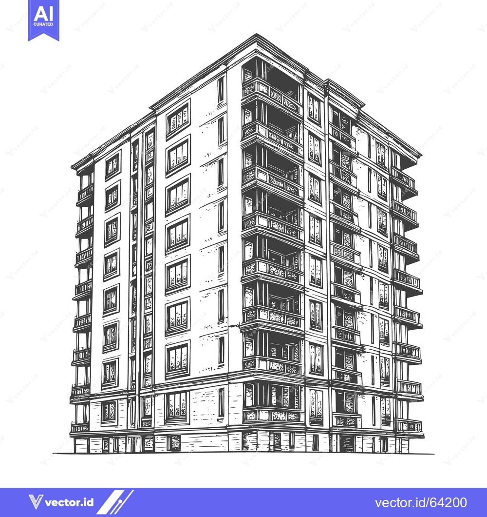 Premium Vector dari A detailed architectural illustration of a tall residential building c