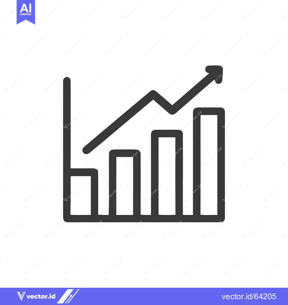 Premium Vector of Ascending Bar Graph Icon with Arrow, Business Growth Concept, Isolated