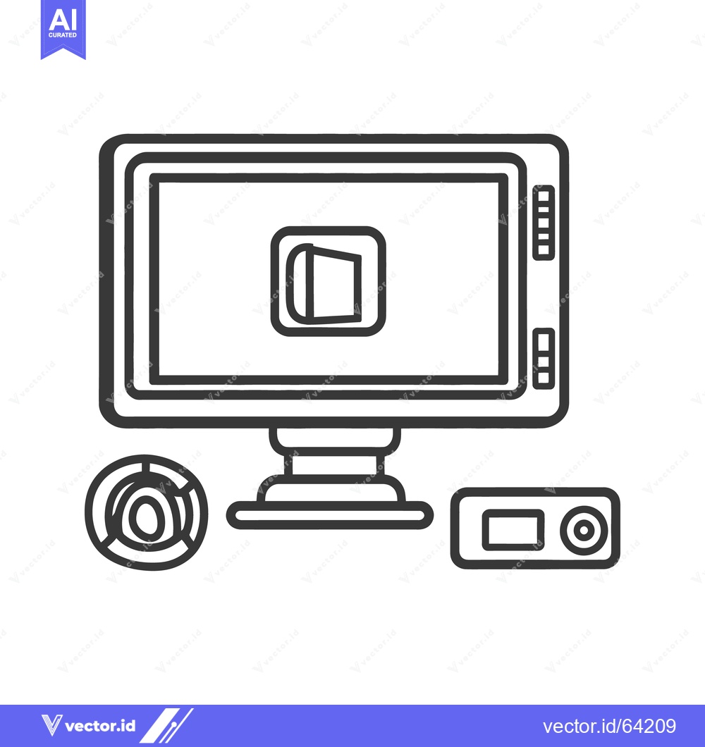 Premium Vector dari Digital screen and controls with a video camera setup is shown