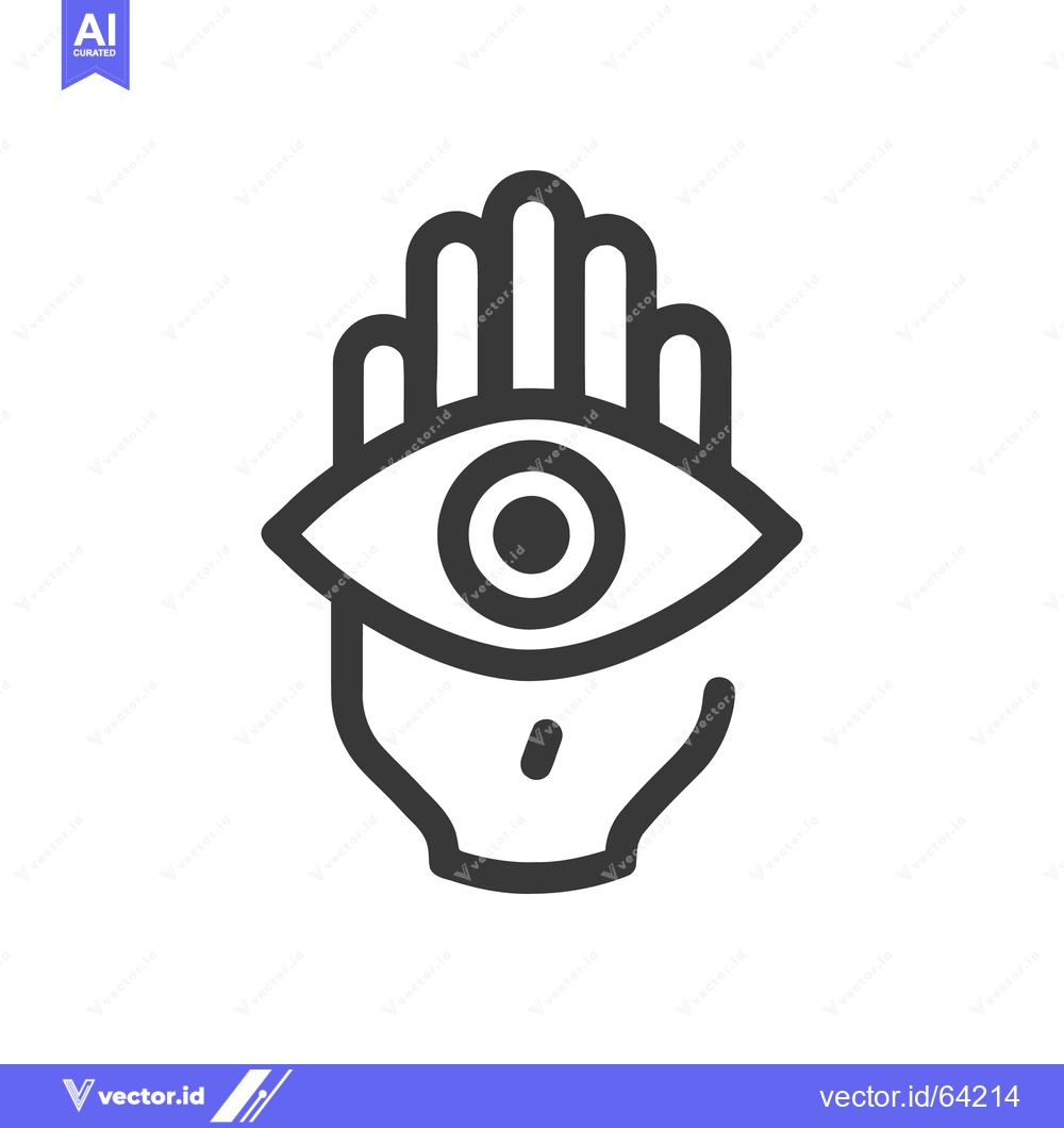Premium Vector of Hamsa Hand with Eye Symbol, Minimalist Line Art Icon