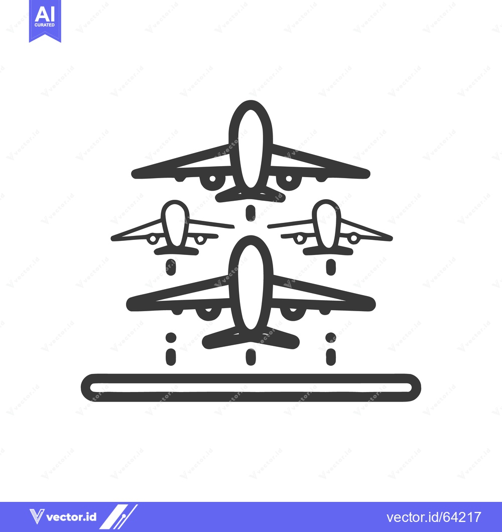Premium Vector of Airplane Landing Icon: Minimalist Design with Multiple Planes on Runwa