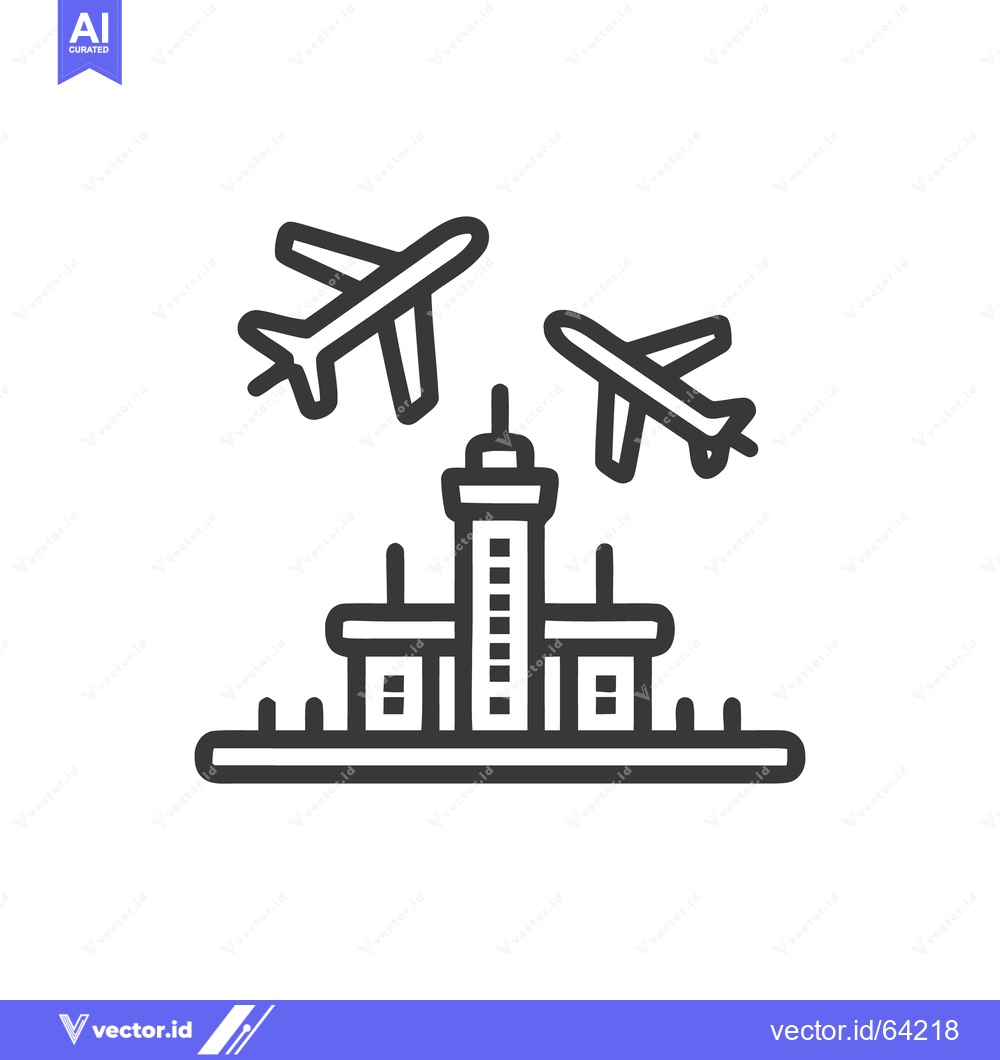 Premium Vector dari Airport Control Tower with Airplanes Icon, Minimalist Line Art Design