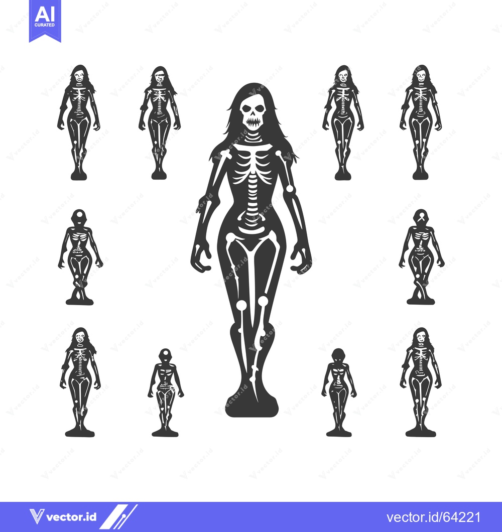 Premium Vector dari Multiple female skeletons in various poses
