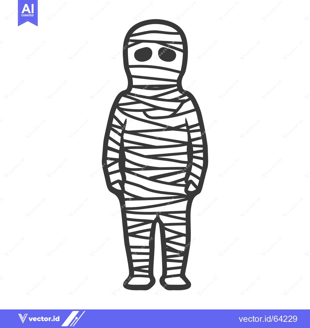 Premium Vector of A monochrome drawing depicts a wrapped up human mummy figure