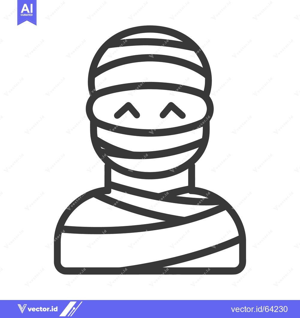 Premium Vector of This image depicts a wrapped mummy with friendly upturned eyes