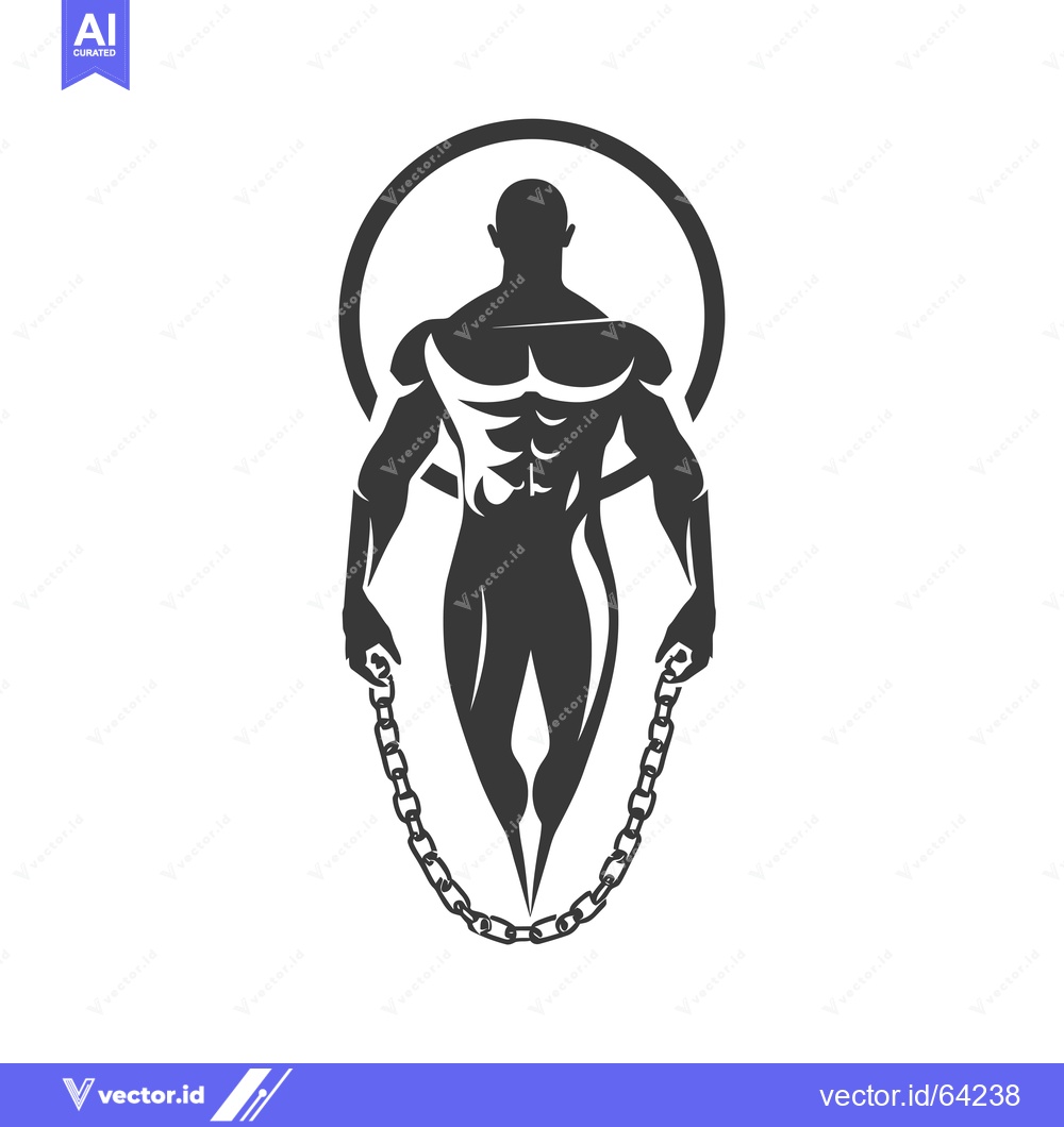 Premium Vector of Muscular Man Silhouette Holding Chains Within a Circle